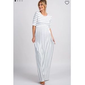 PinkBlush heather gray striped half sleeve maternity maxi dress